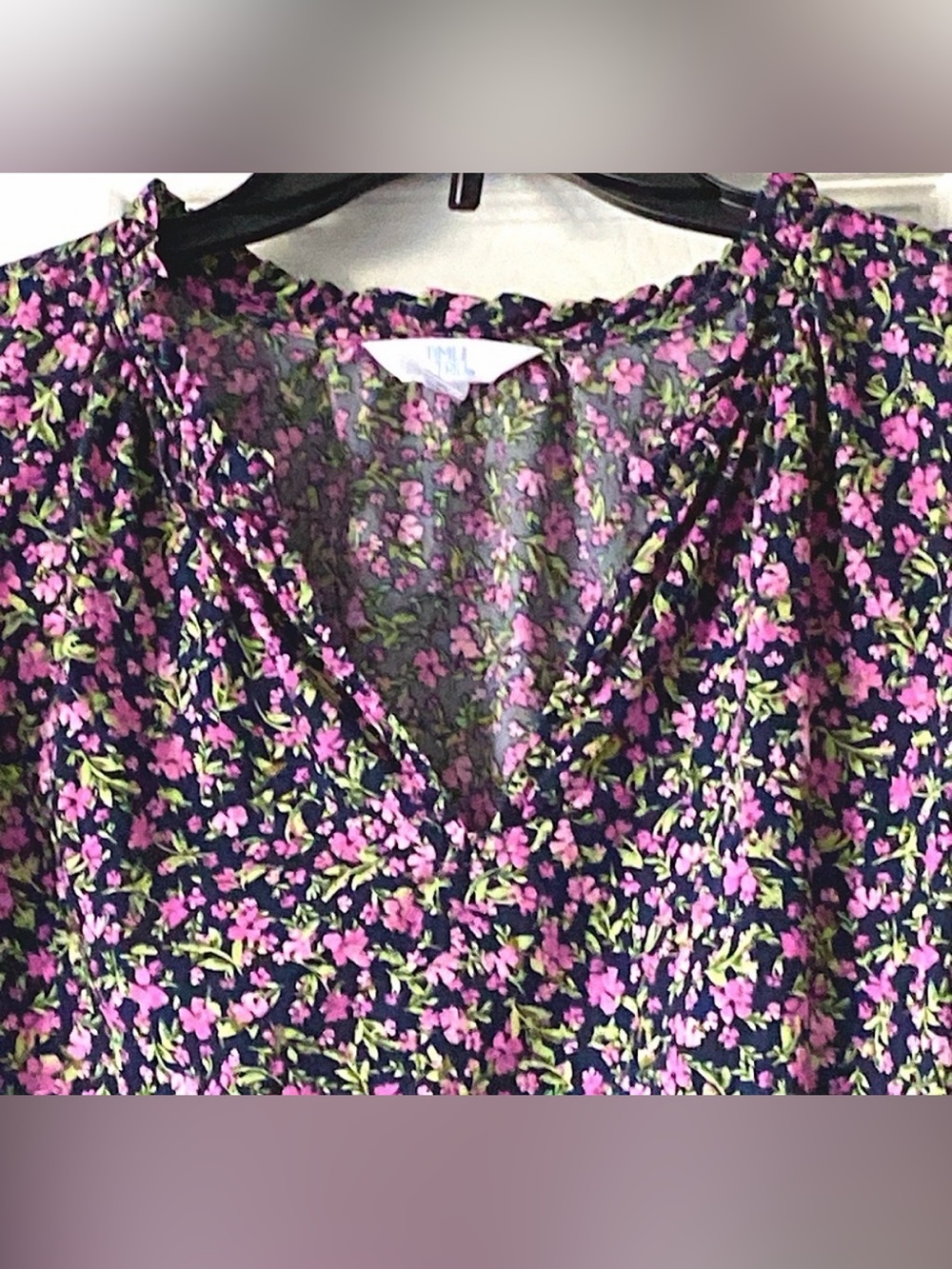Purple Floral 100% Cotton XL Sundress 2 Pockets/ Ruffle Sleeve/ Collar